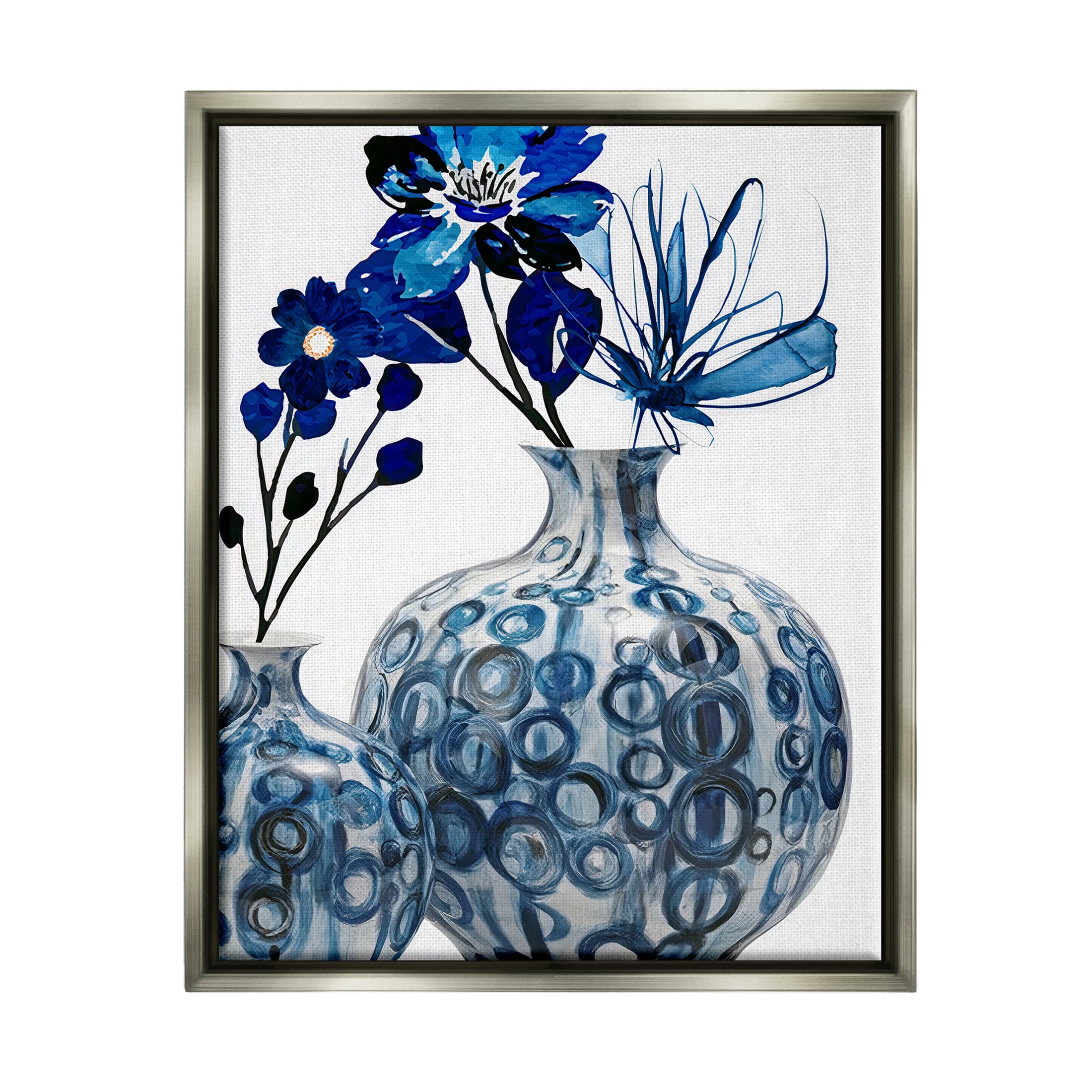 Modern Blue Floral Ornate Vase Botanical & Floral Graphic Art Luster Gray Framed Art Print Wall Art