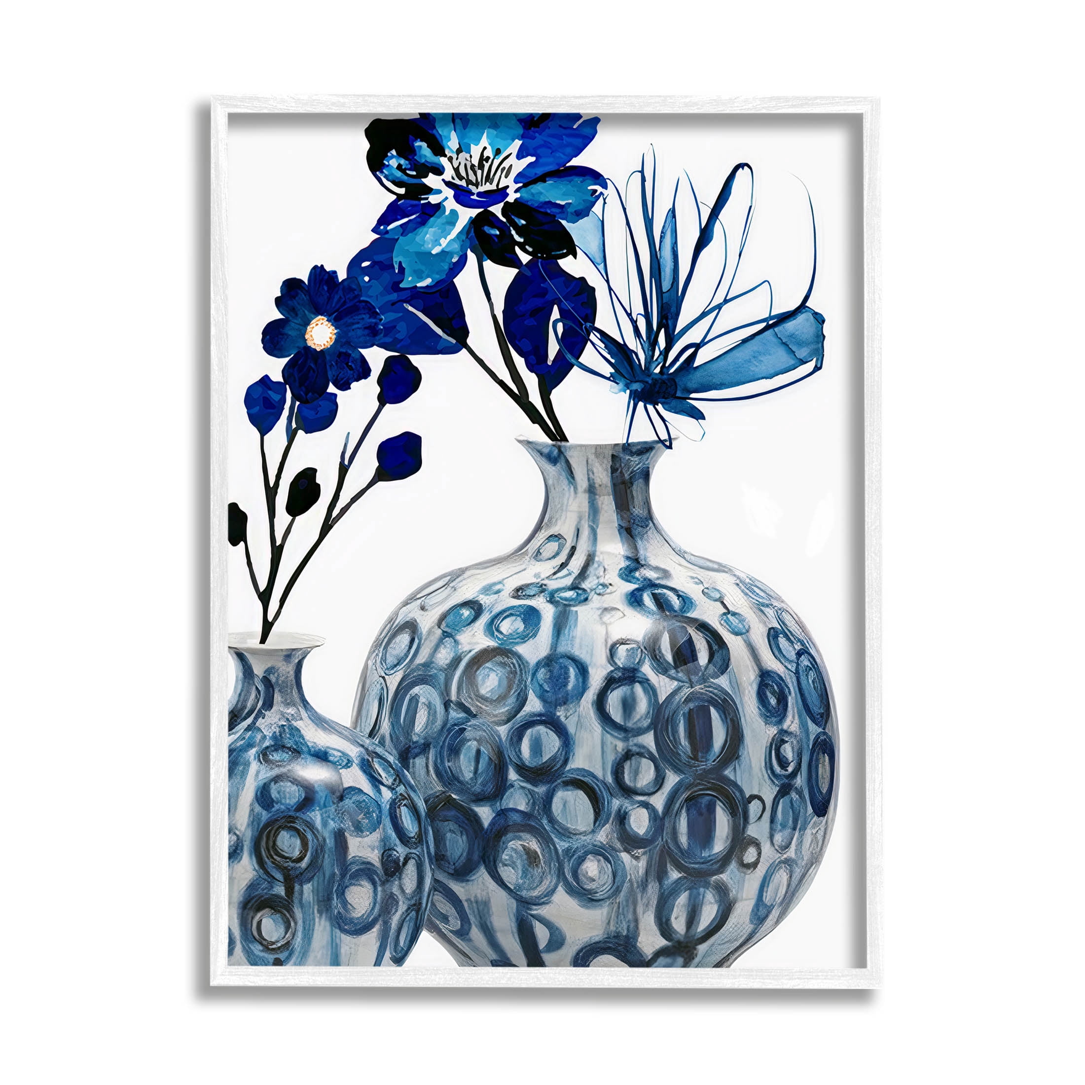 Modern Blue Floral Ornate Vase Botanical & Floral Graphic Art White Framed Art Print Wall Art