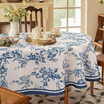 Modern Blue Floral Oval Tablecloth 54 x 72 Inch – Waterproof, Wrinkle-Free Fabric Table Cover for Indoor and Outdoor Dining Decor