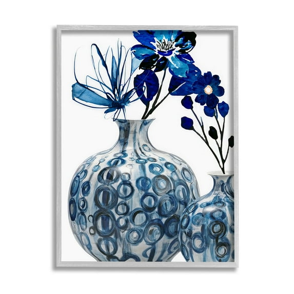 Modern Blue Flower Arrangement Botanical & Floral Graphic Art Gray Framed Art Print Wall Art