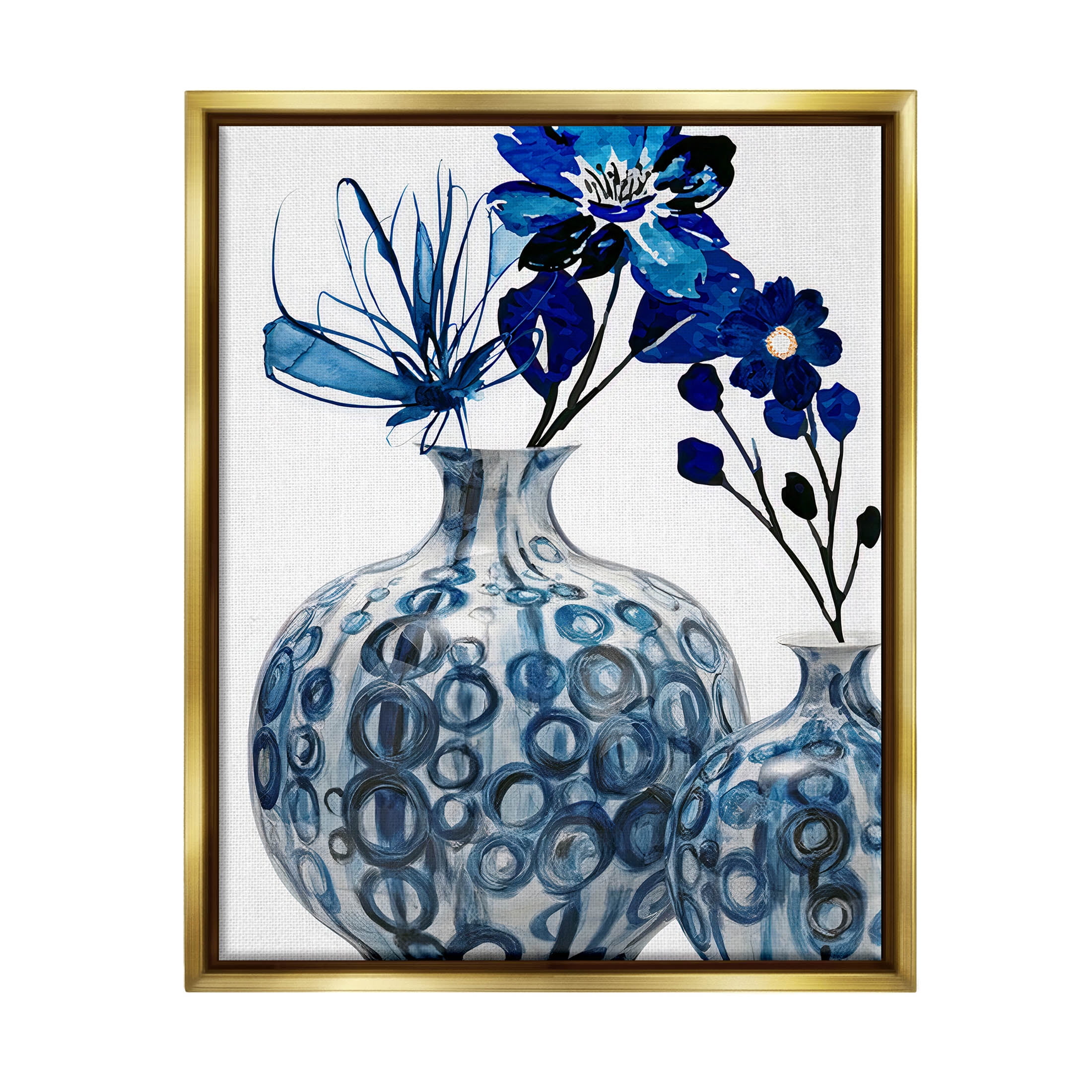 Modern Blue Flower Arrangement Botanical & Floral Graphic Art Metallic Gold Framed Art Print Wall Art