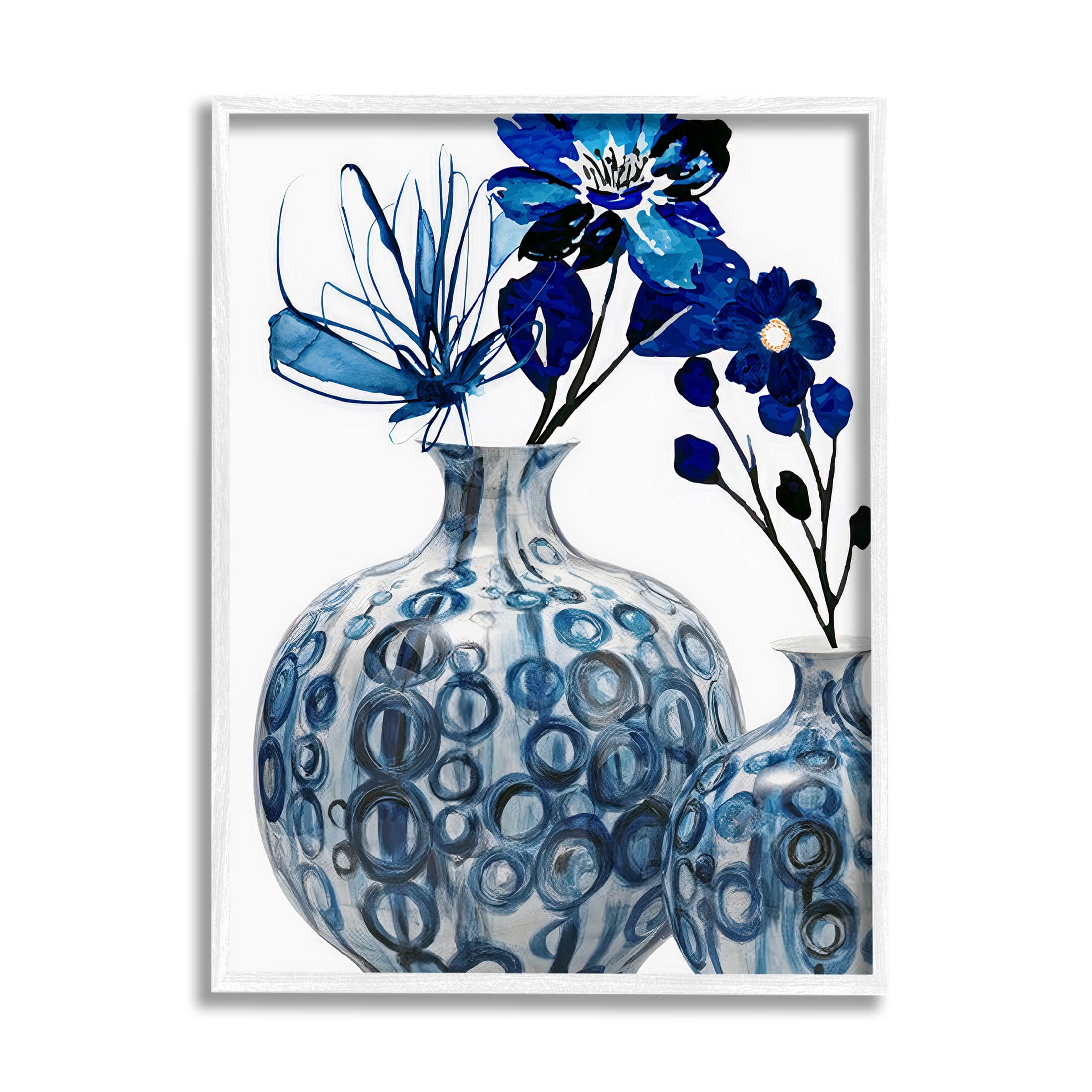 Modern Blue Flower Arrangement Botanical & Floral Graphic Art White Framed Art Print Wall Art