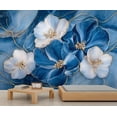 thumbnail image 1 of Modern Blue Flowers Wall Mural, Abstract Marble Texture Mural Wallpaper, Luxury Golden Lines Large Wallpaper For Bedroom Living Room Dining Room Wall Decor 55"W x 28"H (Not Peel and Stick), 1 of 6