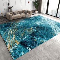 Modern Blue Gold Crackle Marble Area Rugs, Luxury Irregular Crackle Kids Rugs, Boho Navy Decor Washable Rug For Nursery Front Door Office Bedroom Living Room Carpet