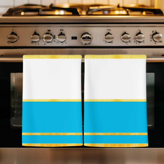 Modern Blue Gold Kitchen Towels Set of 4, Minimalist Geometric Yellow Striped Absorbent Dish Towels for Kitchen, Microfiber Hand Towel, Quick Drying Tea Towel for Cleaning Decorative Dishcloths