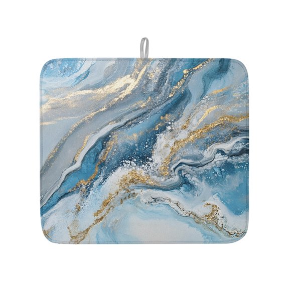 Modern Blue Gold Marble Texture Dish Drying Mats for Kitchen Counter,Absorbent Microfiber Dish Drainer Rack Mat Gradient Marble Stone Art Drying Pad for Sinks,Utensils,Countertops,16x18in