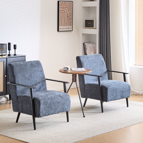 Modern Blue Gray Lounge Chair with Steel Legs / Durable and Functional Seating