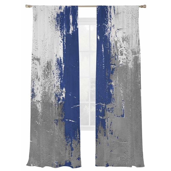 Modern Blue Grey Graffiti Sheer Curtains 84 inches Long 2 Panels Set Abstract Art Oil Painting Sheer Drapes Rod Pocket Window Curtains for Living Room/Bedroom