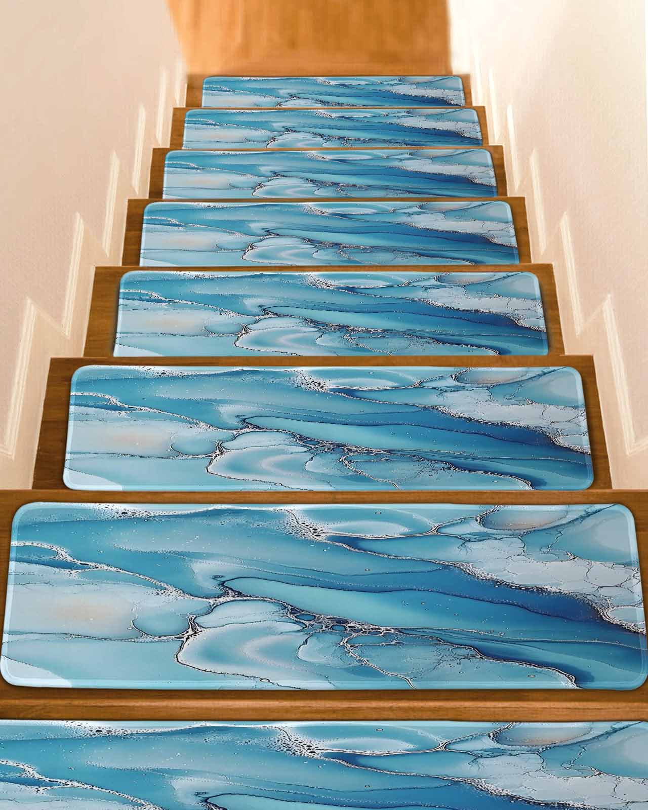 Modern Blue Grey Non-Slip Stair Treads for Wooden Steps, 15 Pack-8x30in ...