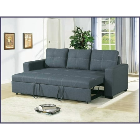 Modern Blue Grey Polyfiber Convertible Sofa Bed - 85" 3-Seat Living Room Pull-Out Couch with Solid Frame