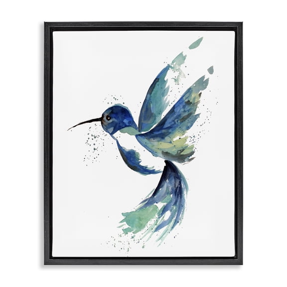 Modern Blue Hummingbird Flying Animals & Insects Graphic Art Jet Black Framed Art Print Wall Art