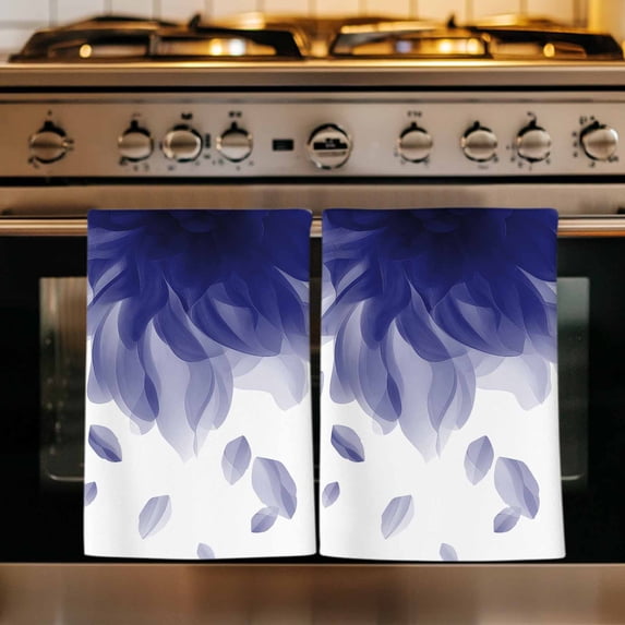 Modern Blue Kitchen Towels Set of 2, Gradient Floral Abstract Bohemian White Absorbent Dish Towels for Kitchen, Microfiber Hand Towel, Quick Drying Tea Towel for Cleaning Decorative Dishcloths