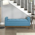 thumbnail image 1 of Modern Blue Lift Top Storage Bench | Suitable for Bedroom Use, Cushioned Seat | 100% Polyester Textured Fabric, Solid Wood Base | Overcomes Limited Storage, 1 of 5