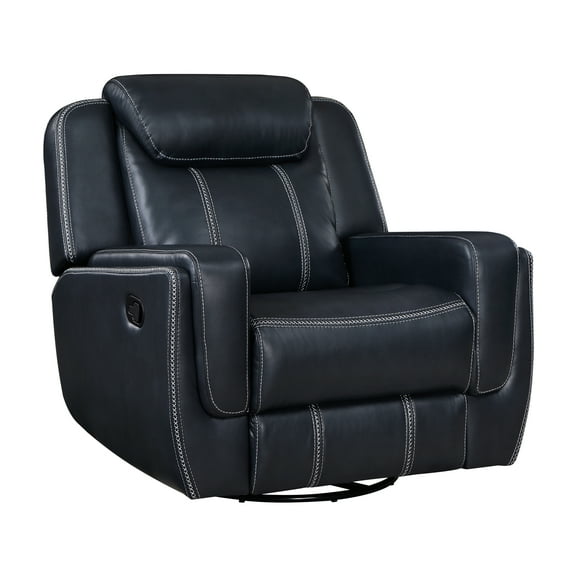 Modern Blue Living Room Recliner, Breathable Faux Leather And Swivel For Cozy Seating Reclining Furniture, 360-degree Swivel, Upholstery Luxury