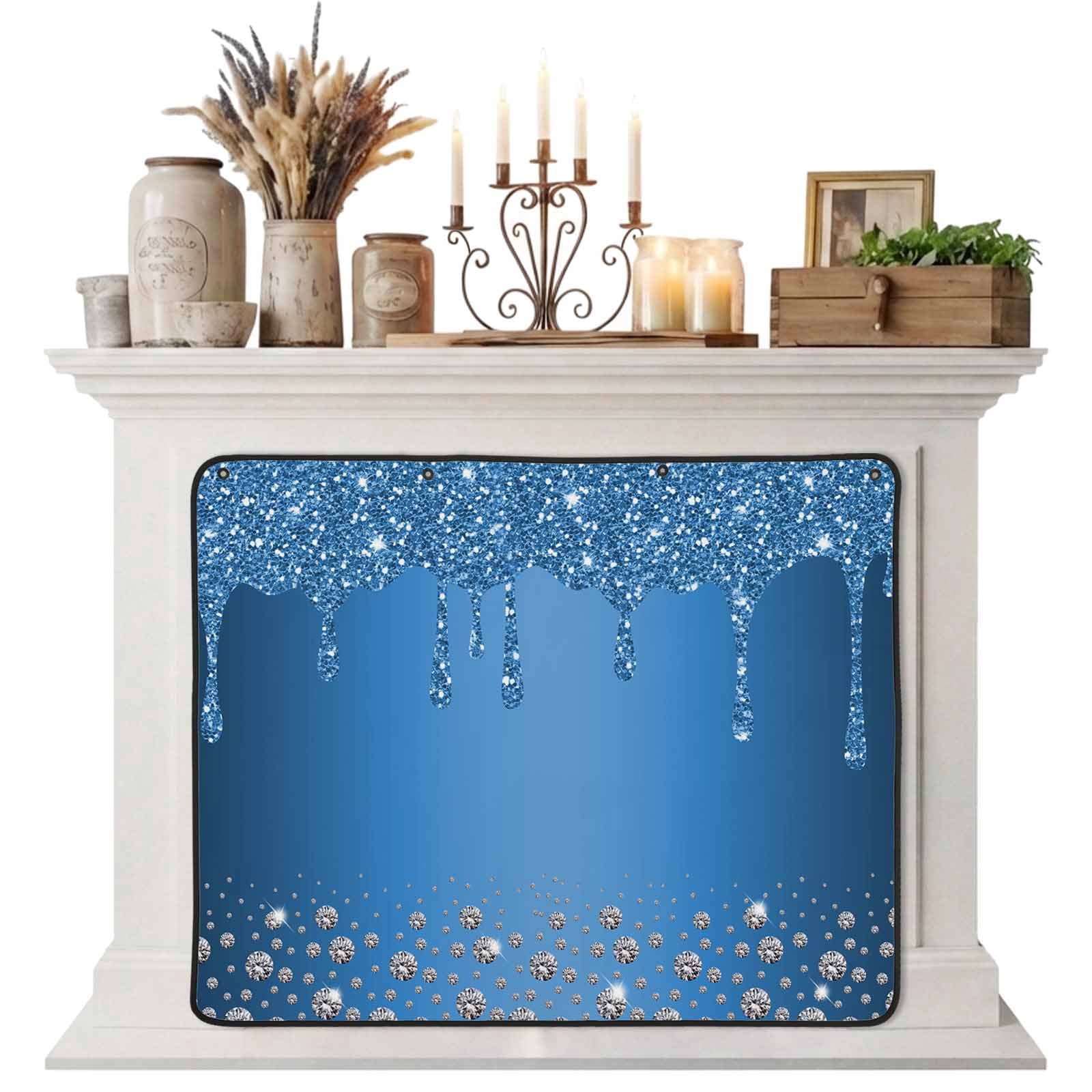 8+ Glass Fireplace Cover Modern Blue Magnetic Fireplace Cover, Fireplace Draft Blocker, Abstract