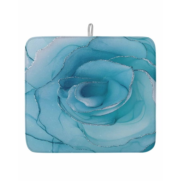 Modern Blue Ombre Rose Texture Dish Drying Mats for Kitchen Counter,Absorbent Microfiber Dish Drainer Rack Mat Silver Lines Seamless Drying Pad for Sinks,Utensils,Countertops,16x18in