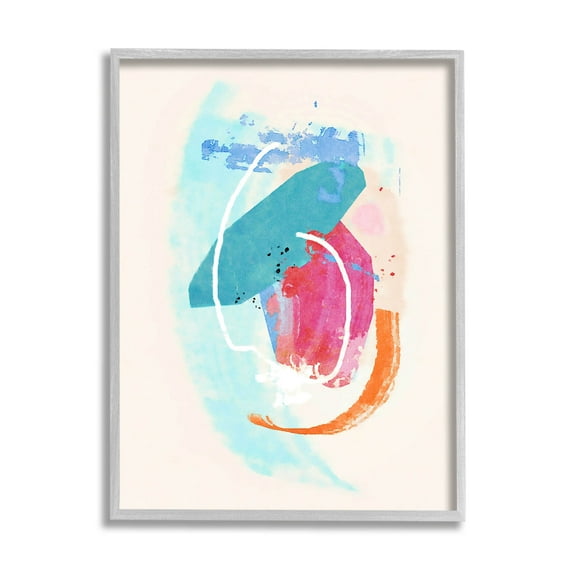 Modern Blue Pink Shapes Abstract Graphic Art Gray Framed Art Print Wall Art