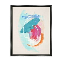Modern Blue Pink Shapes Abstract Graphic Art Jet Black Framed Art Print Wall Art