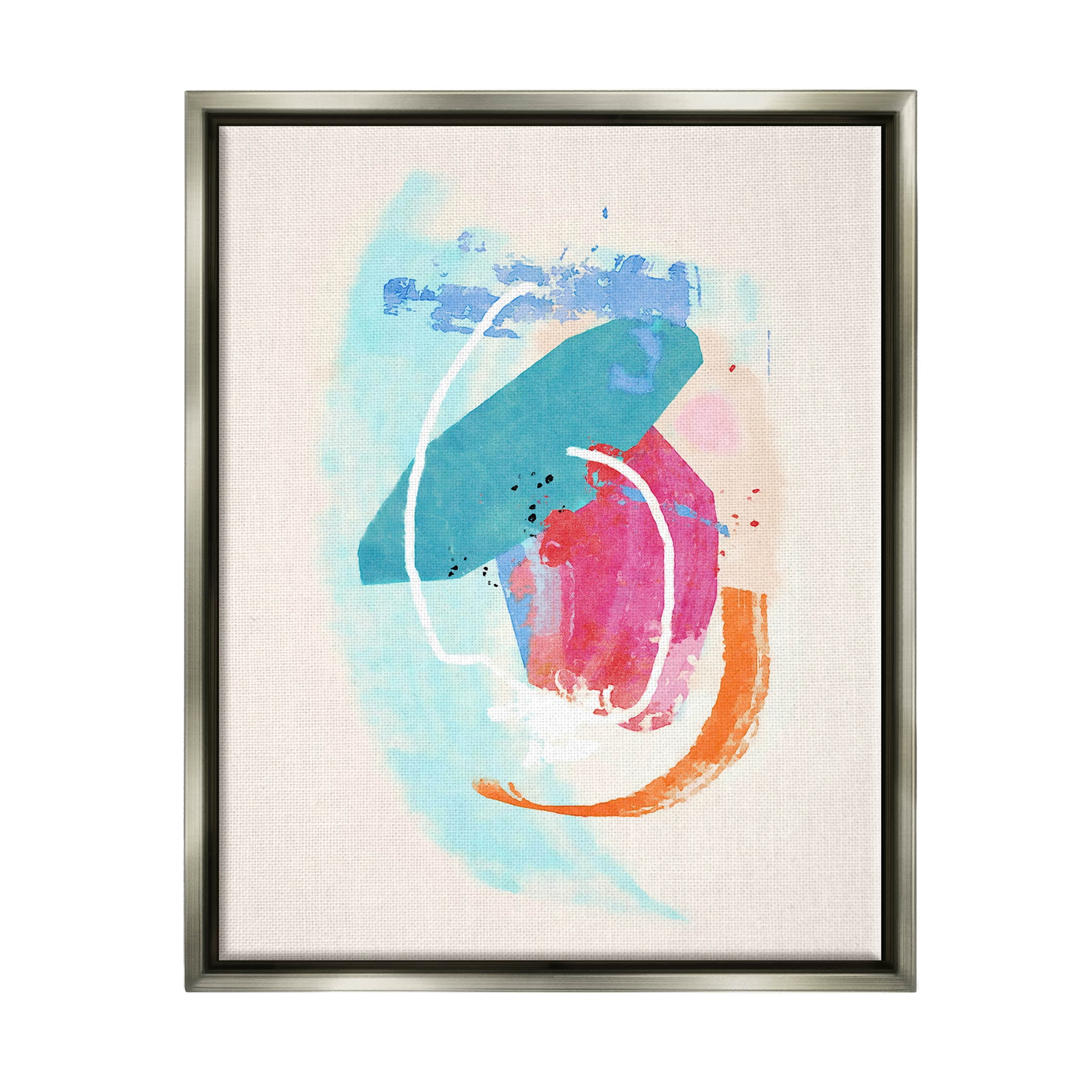 Modern Blue Pink Shapes Abstract Graphic Art Luster Gray Framed Art Print Wall Art