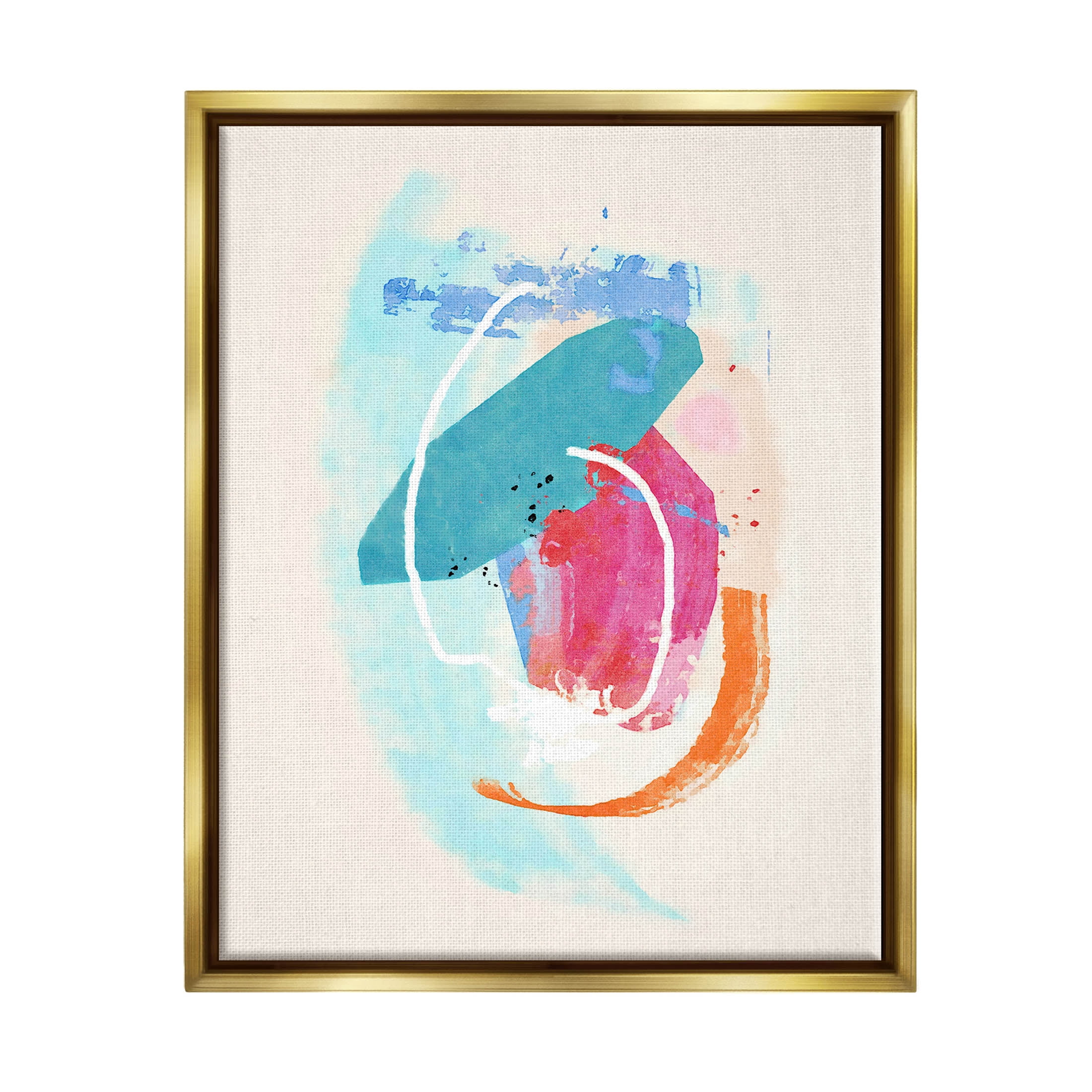 Modern Blue Pink Shapes Abstract Graphic Art Metallic Gold Framed Art Print Wall Art