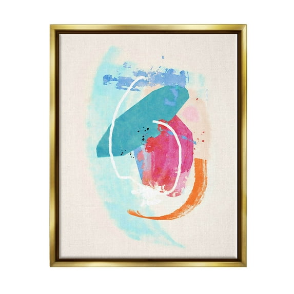 Modern Blue Pink Shapes Abstract Graphic Art Metallic Gold Framed Art Print Wall Art