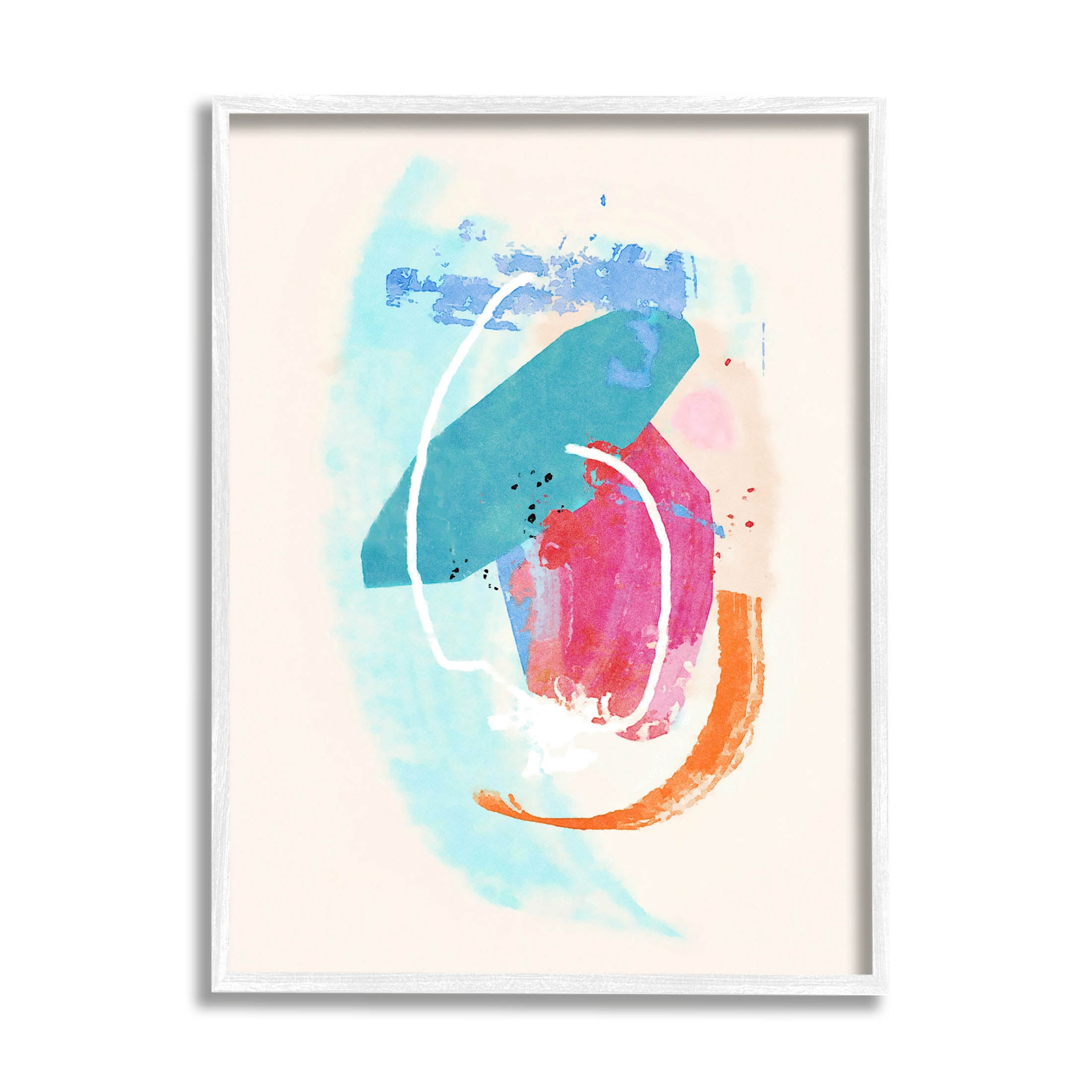 Modern Blue Pink Shapes Abstract Graphic Art White Framed Art Print Wall Art