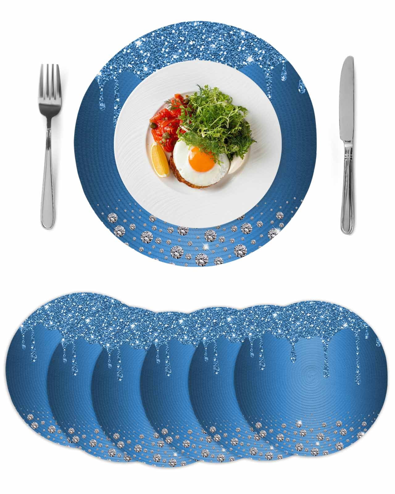 Modern Blue Round 13 Inch Placemats Set of 6, Abstract Diamond Luxury ...
