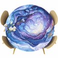 thumbnail image 1 of Modern Blue Round Tablecloth 55-60 Inch Round Fitted Table Cloth with Elastic Edge, Abstract Art Moire Contemporary Waterproof Table Cover Protector for Outdoor Picnic Party Dining, 1 of 6