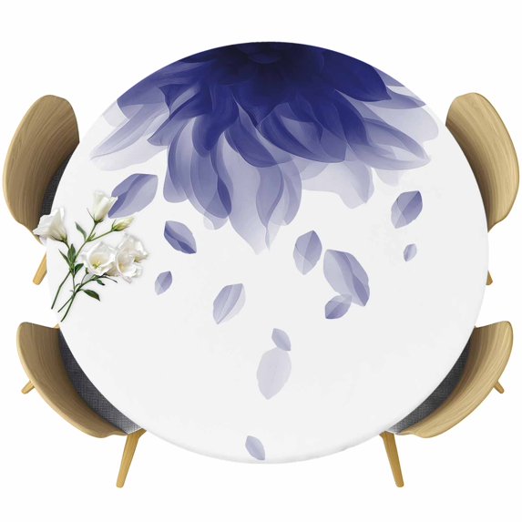 Modern Blue Round Tablecloth, Fitted Table Cover with Elastic for 55"-60" Round Tables, Gradient Floral Abstract Bohemian White Table Cloth Outdoor Indoor Dinning Party Waterproof Tablecloths
