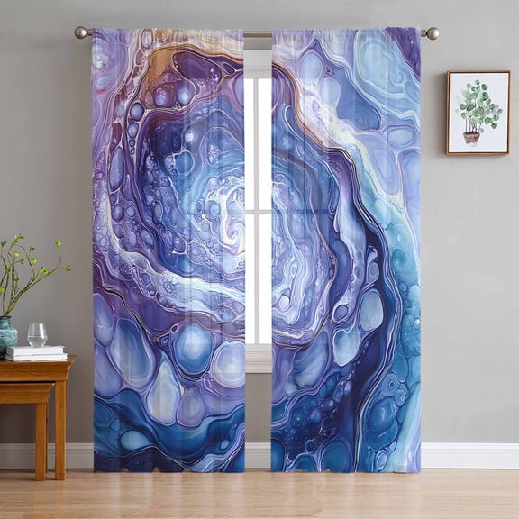 Modern Blue Sheer Curtains 63 Inch Length 2 Panels Set for Living Room/Bedroom, Abstract Contemporary Art Moire Semi Curtain Sheers Drapes Rod Pocket Curtains Window Treatment Set 52''x63''x2