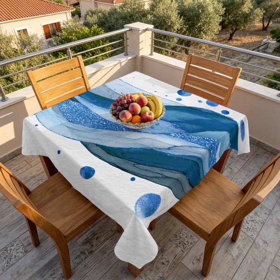 Modern Blue Stripe Polka Dot Table Cloth 60x60in, Waterproof Square Tablecloth Wipeable Tablecloths Abstract Watercolor Ink Texture Table Covers for Dining Tables Party Indoor Outdoor