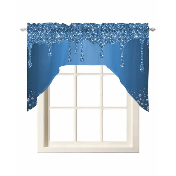 Modern Blue Swag Valances for Windows, Small Curtains Drapes, Abstract Diamond Luxury Gradient Kitchen Window Curtains Over Sink Rod Pocket Window Treatment Valance for Bedroom/Bathroom 56"x36"