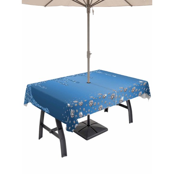 Modern Blue Table Cloth Rectangle Outdoor Tablecloth, Abstract Diamond Luxury Gradient Waterproof Wrinkleproof Table Cover with Umbrella Hole and Zipper for Party/Dining/Patio/Wedding 60x120 Inch