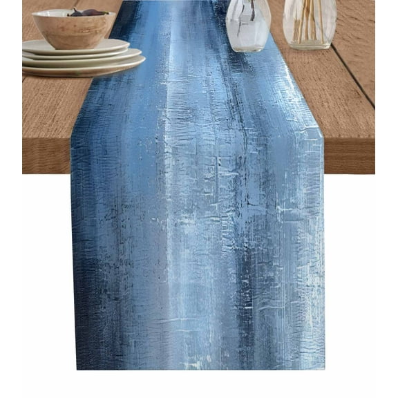 Modern Blue Table Runner-Cotton Linen- 120 Inch Holiday Dresser Scarves, Abstract Minimalist Street Art Modern Paint Tablerunner for Kitchen Coffee/Dining Living Room Dinner Scarf Décor 13x120