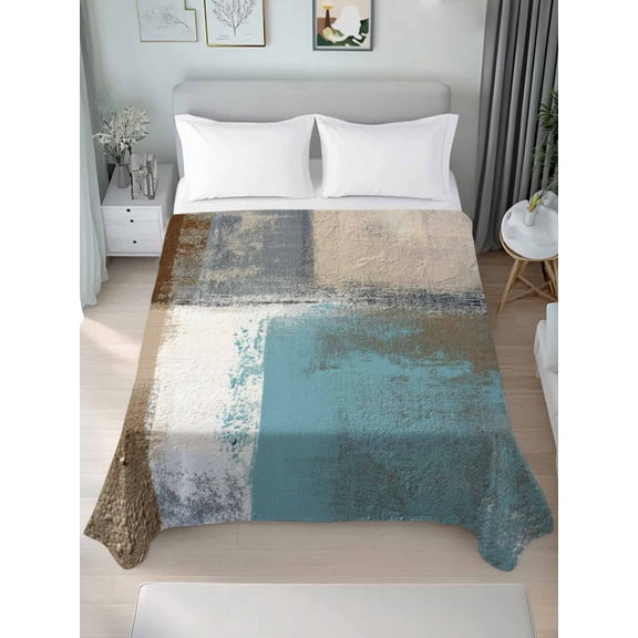 Modern Blue Twim Size Flat Sheet, Wrinkleproof & Fadeproof Cooling Flat Bed Sheet Only, Rustic Mottled Oil Painting Texture Breathable Soft Bedding Top Sheets 66 x 96 Inches