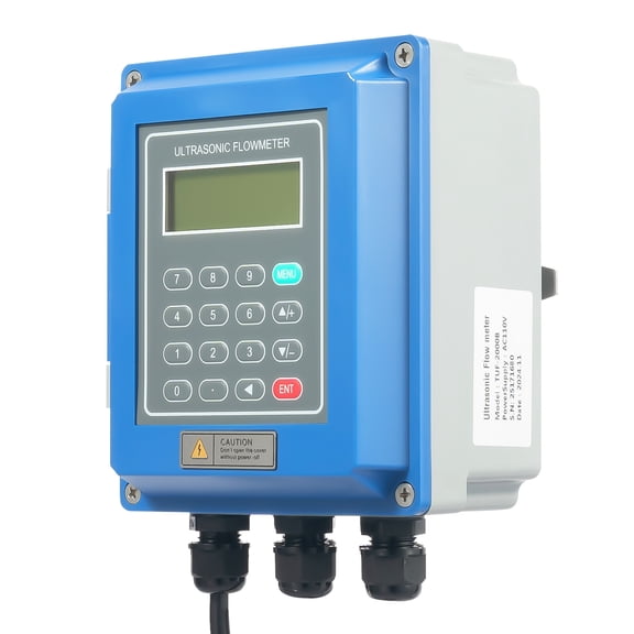 Modern Blue Ultrasonic Liquid Flowmeter LCD Display Screen Detect the Flow of Liquids 2 Steel Belts Rectangular