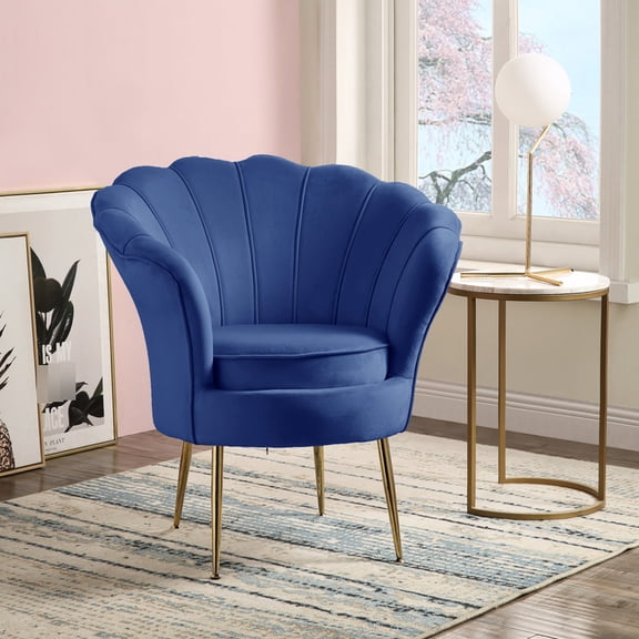 Modern Blue Velvet Armchair, 34", Metal Structure, Fashionable Style Seating Chair, Legs, And Chic