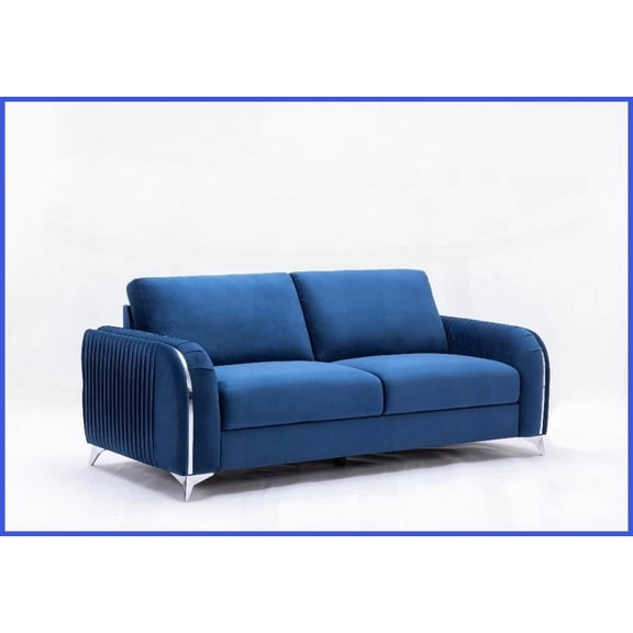 Modern Blue Velvet Sofa with 3D Armrests Luxurious Living Room Statement Piece