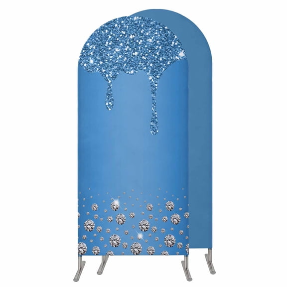 Modern Blue Wedding Arch Cover, Stretchy Spandex Arch Backdrop Stand Covers 4 FT, Abstract Diamond Luxury Gradient Round Top Arched Backdrop Cover for Birthday Party Ceremony Baby Shower Event