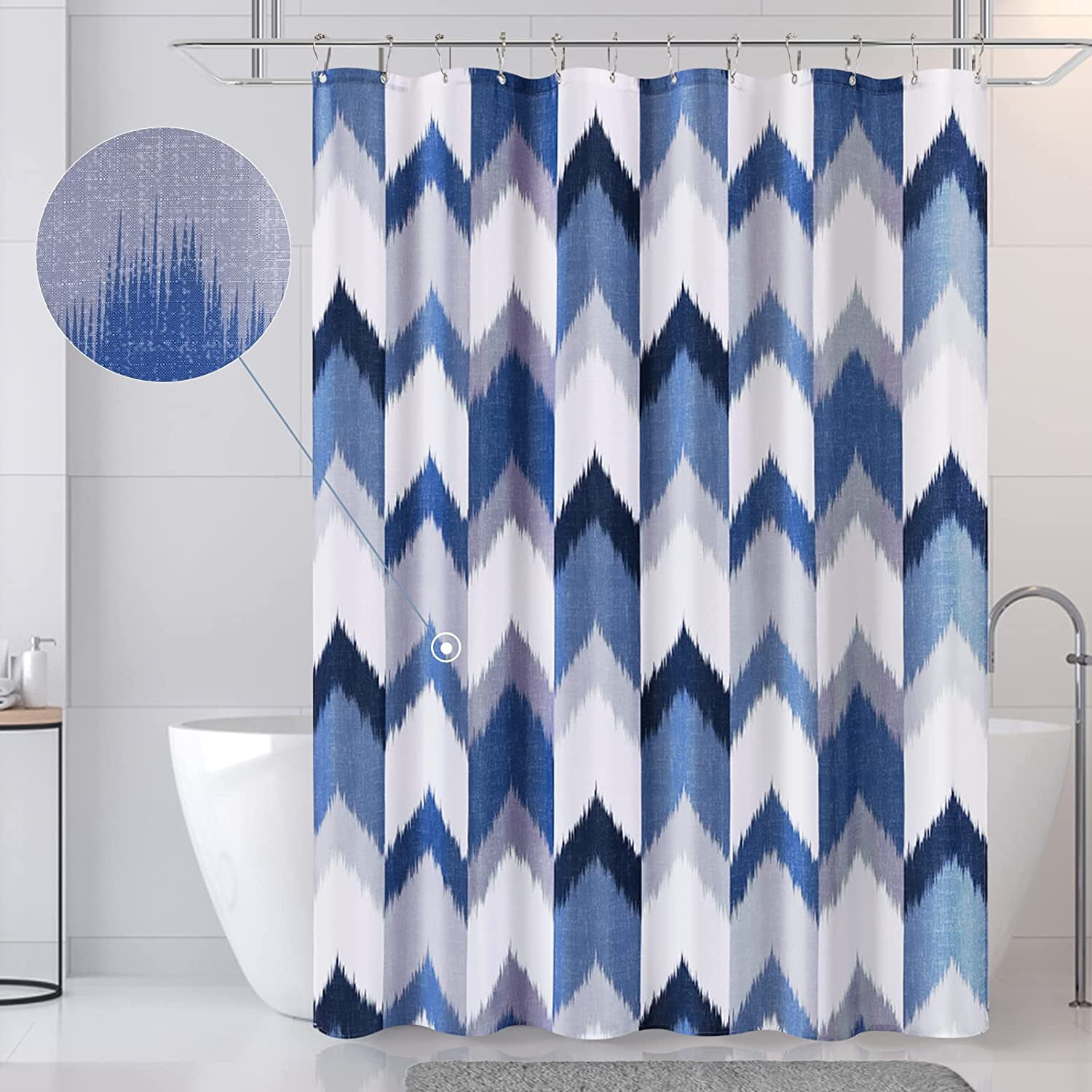 Modern Blue and White Cloth Shower Curtains for Bathroom Blue Shower ...