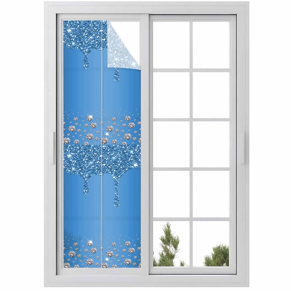 Modern Blue Window Privacy Film, Abstract Diamond Luxury Gradient Static Cling UV Sun Blocking Heat Control Window Tint Day and Night, Non-Adhesive One Way Windows Privacy Cover 17.7''x78.7''