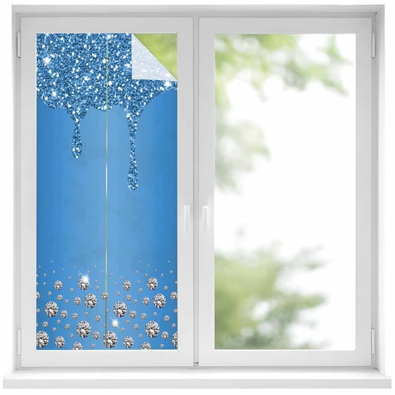 Modern Blue Window Privacy Film, Abstract Diamond Luxury Gradient Static Cling UV Sun Blocking Heat Control Window Tint Day and Night, Non-Adhesive One Way Windows Privacy Cover 19.6''x39.3''