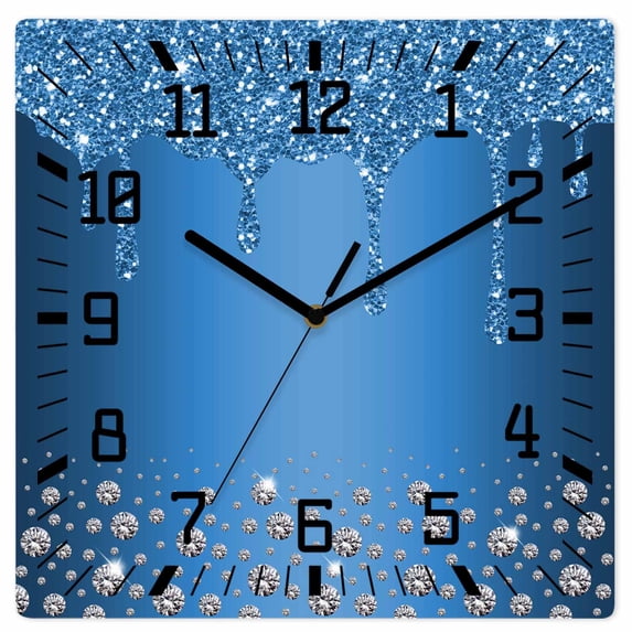 Modern Blue Wooden Wall Clock Silent Non Ticking, Abstract Diamond Luxury Gradient Square Wall Clocks Battery Operated, Decor Clock for Home Office, Living Room, Kitchen, 10 Inch