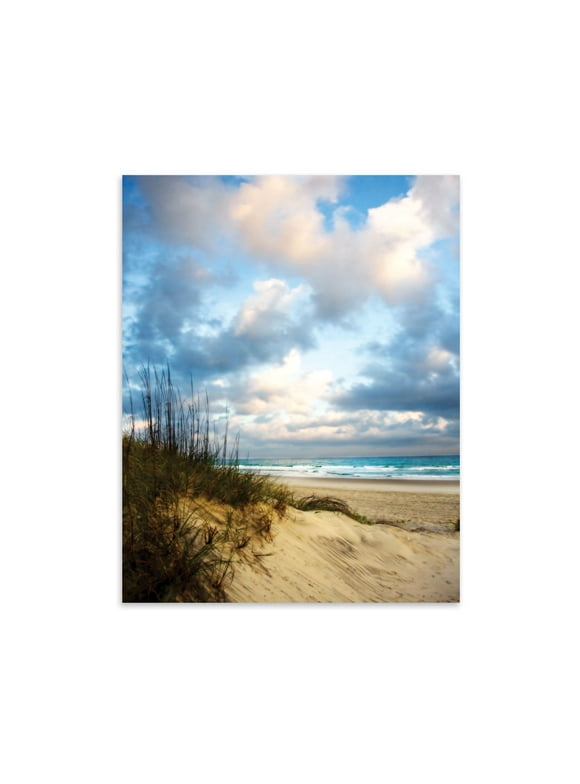 Modern Blue and Brown Ocean Sand Dunes Photography Adult/Teen Decor; 1- 11" x 14" Unframed Print