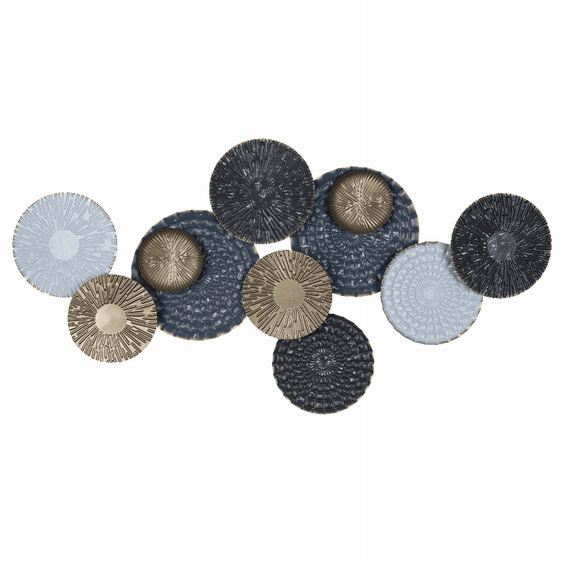 Stratton Home Decor Modern Blue and Gold Metal Plates Centerpiece Wall Decor