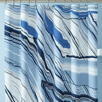 Modern Blue and White Marbleized Shower Curtain - Abstract Design, Soft Fabric