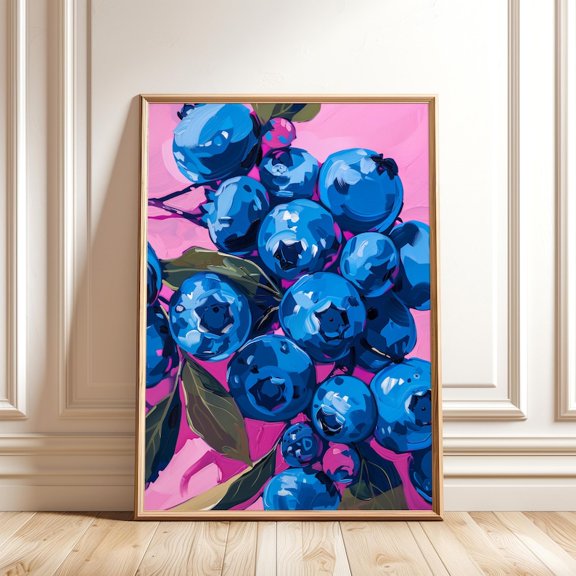 Modern Blueberry Fruit Art Print, Colorful Kitchen & Dining Wall Decor, 8x12 Inch, UNFRAMED
