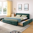 thumbnail image 1 of Modern Blueish Green Wood Frame Queen Size Platform Bed, Queen Chenille Upholstered Platform Bed with Headboard & 4 Drawers, 1 of 9