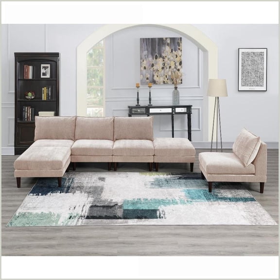 Modern Blush Pink 6-Piece Modular Living Room Sofa Set - Suede-Like Morgan Fabric, Versatile Comfort | Pink | Suede-Like Fabric | Cushion Back