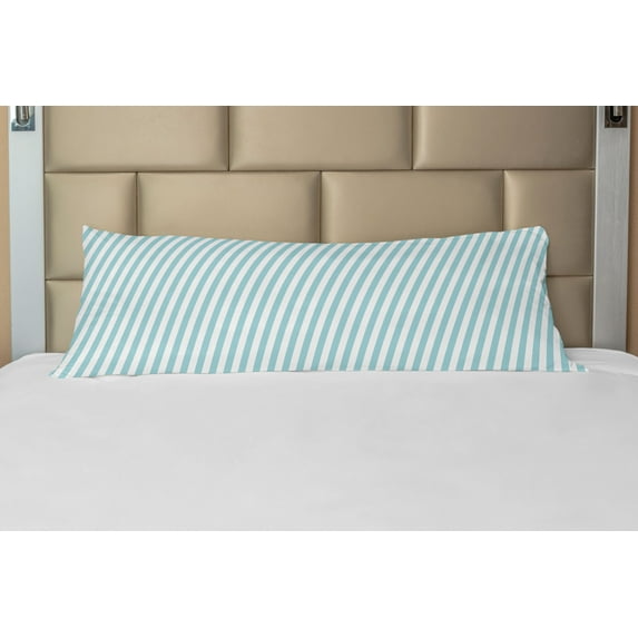 Modern Body Pillow Case Cover with Zipper, Soft Colored Skewed Bold Stripes Lines Contemporary Style Simplistic Design, Decorative Accent Long Pillowcase, Pale Blue White, by Ambesonne